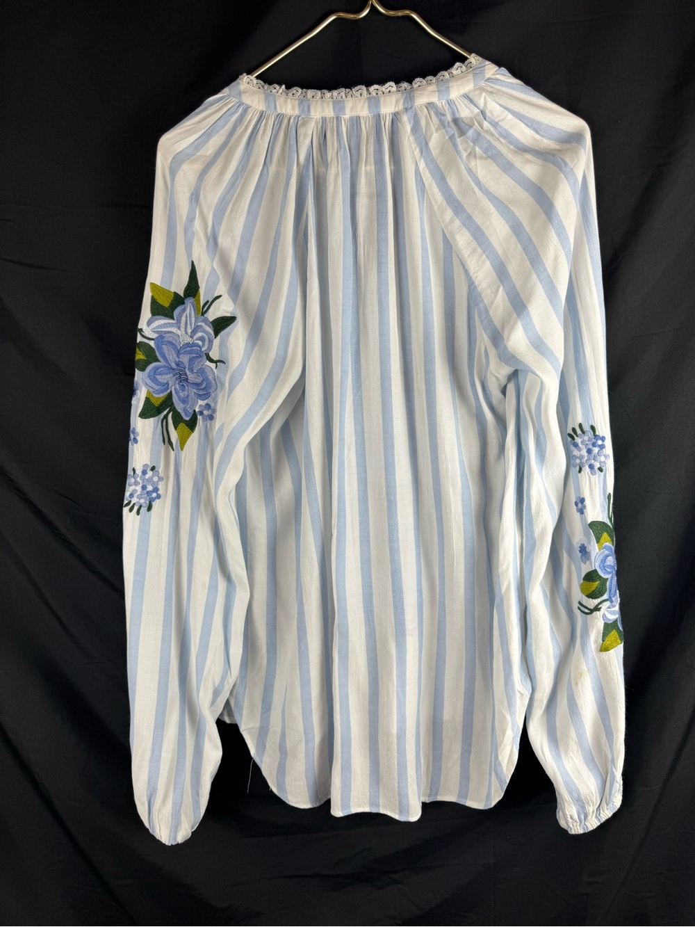 Anthropologie Embroidered & Striped Blouse Sz M Boho Cottagecore Nature Relaxed - Picture 11 of 11